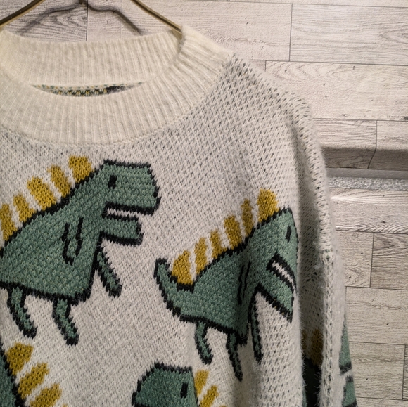Playful Dinosaur Crewneck Sweater - Cream and Green - Picture 4 of 6
